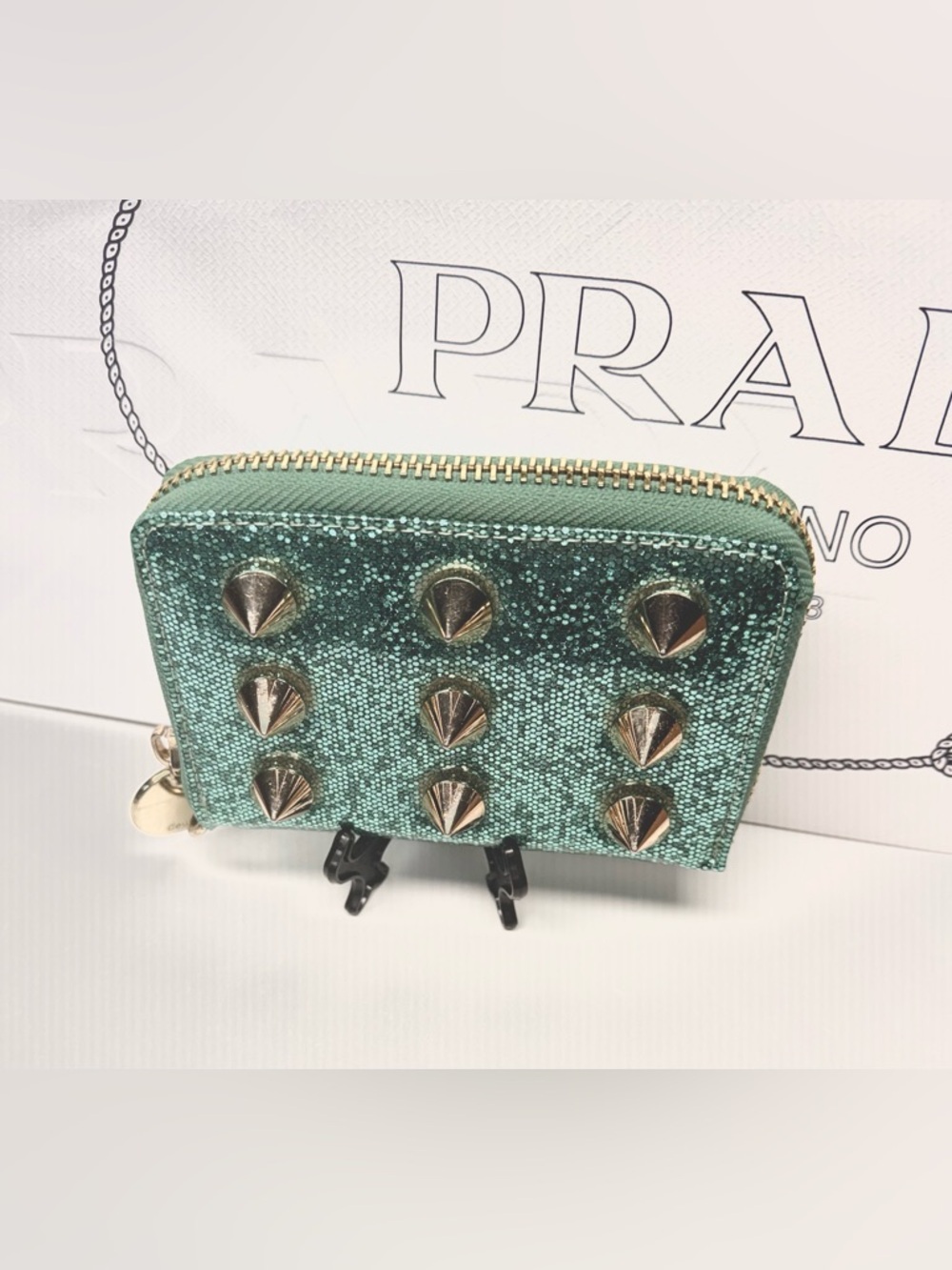Mint Green Glitter Stud Zip Wallet - Picture 6 of 9